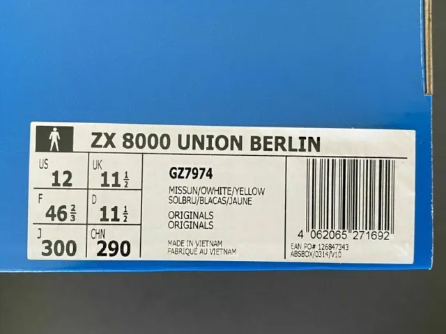 Adidas ZX 8000 x Union Berlin GZ7974 1.FC Union Nr. 0689 US 12 UK 11,5 EUR 46 ⅔ 10