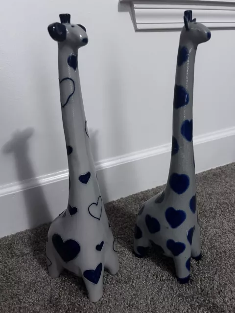 VTG Eldreth Pottery Giraffe Pair Hearts 18” Both Damaged See Description Signed