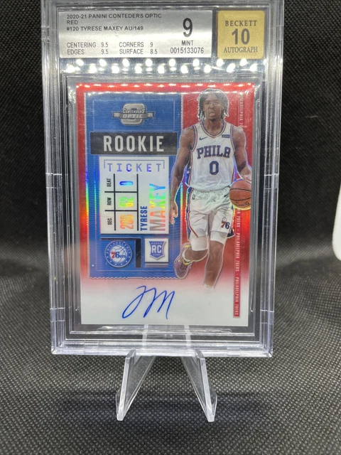 2020 Panini Contenders Optic Rookie Ticket Red /149 Tyrese Maxey BGS 9 AUTO 10