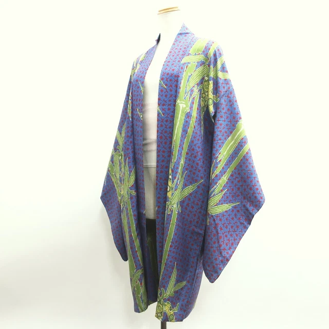 9206E2 Silk Vintage Japanese Kimono Haori Jacket Bamboo Long