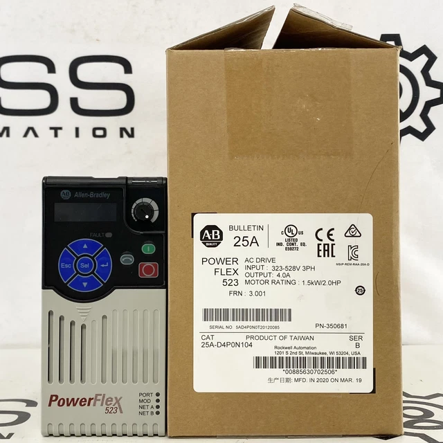 Allen Bradley 25A-D4P0N104 Powerflex 523 Vfd 1.5kW/2HP Serie B Imbarazzo Da USA