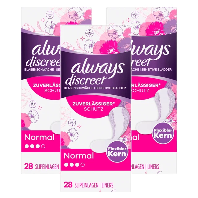 3 x 28 Always Discreet Slipeinlagen Für Blasenschwäche Normal Dünn & Flexibel