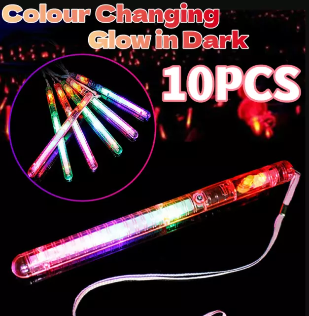 10×Glowsticks Colour Changing Party Glow LED Light Flashing Stick Wand in Dark