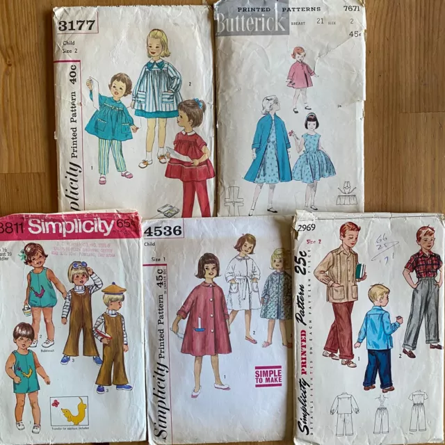 Vintage Lot 5 Girls Boys Sewing Patterns 50s 60s 70s Sz 1/2 1 2 Dresses Smock