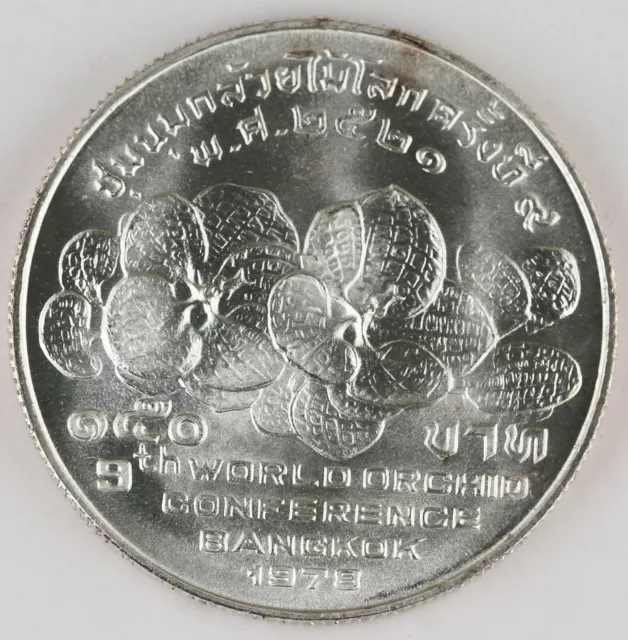 Thailand BE 2521 1978 150 Baht Silver Coin GEM BU World Orchid Conference Y#123 2