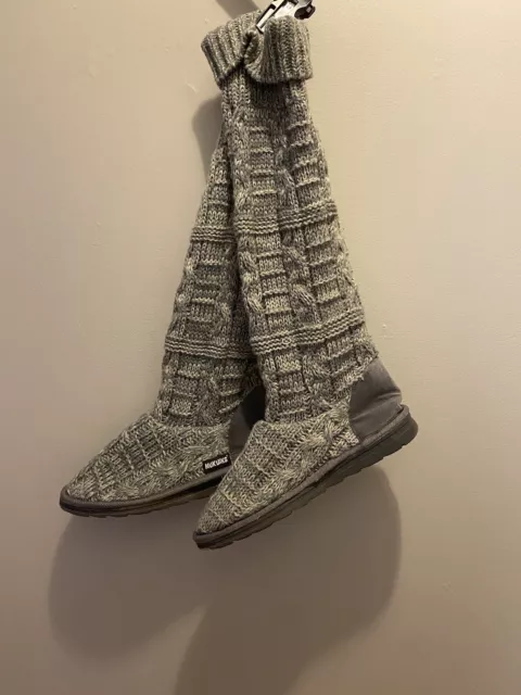 Muk Luks Marled Gray Sweater Tall Boots Womens Sz 8