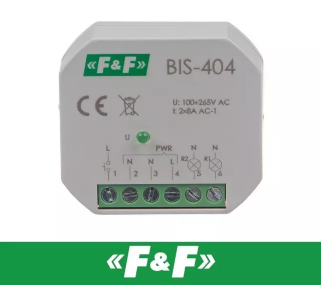 F&F BIS-404 Bistabiles Relais 230V AC 2x 8A Stromstoßschalter für Unterputzdose