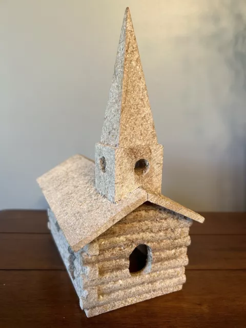 Putz Handmade Large Wooden Log Cabin Style Church Mica Glitter Flakes Roof  RARE