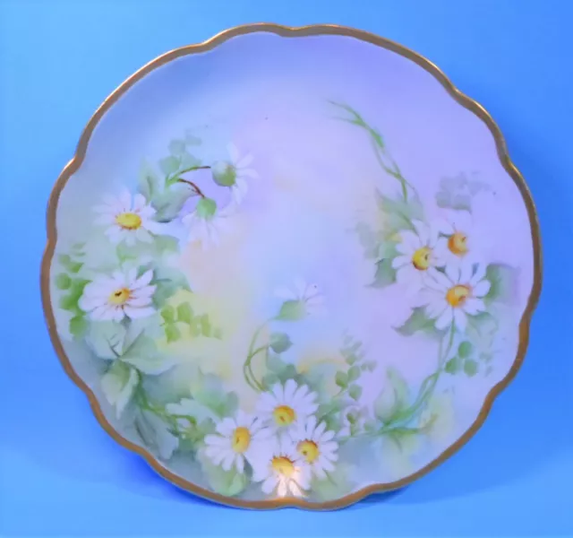 Antique MZ Austria DAISIES FLOWERS PLATE Hand Painted Porcelain Zdekauer 8.5" D