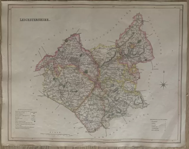 1830 Leicestershire by Hoare & Reeves Large Antique Hand Coloured Map