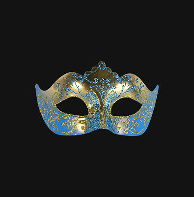 Mask from Venice Colombine IN Tip Golden Blue Authentic Carnival Venetian 301