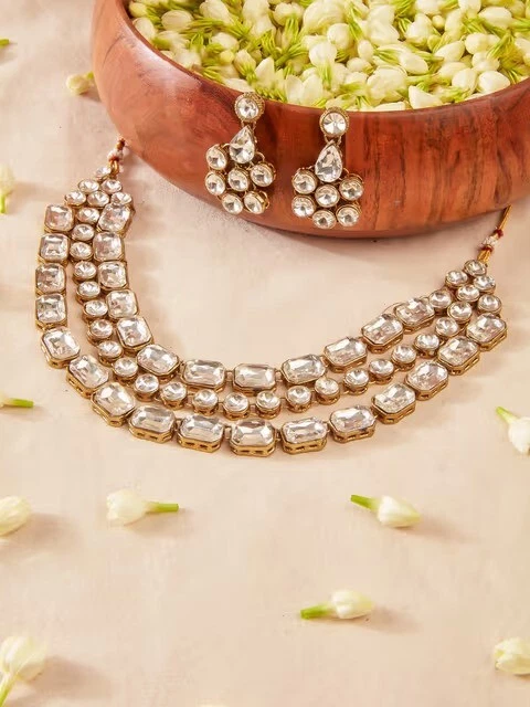 Collier Bollywood Indien/pakistanais - Plaqué Or Avec Perles Imitation - Style Festif - Neuf Sans Emballage