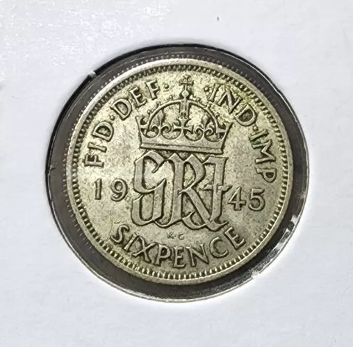 1945 Great Britain 🇬🇧 6 Pence World Silver Sixpence Coin KM 852 In Mylar Flip!