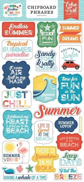 Chipboard de verano sin fin frases de 6""X13"" -ES274022