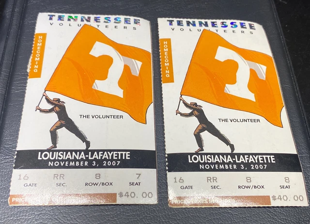 TWO 2007 UT Tennessee Vols Volunteers Football Tickets vs Lafayette - Homecoming