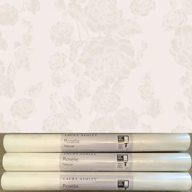 3Rolls Laura Ashley Roselie Natural Pearlescent Wallpaper ALL Batch# W102291-A/1