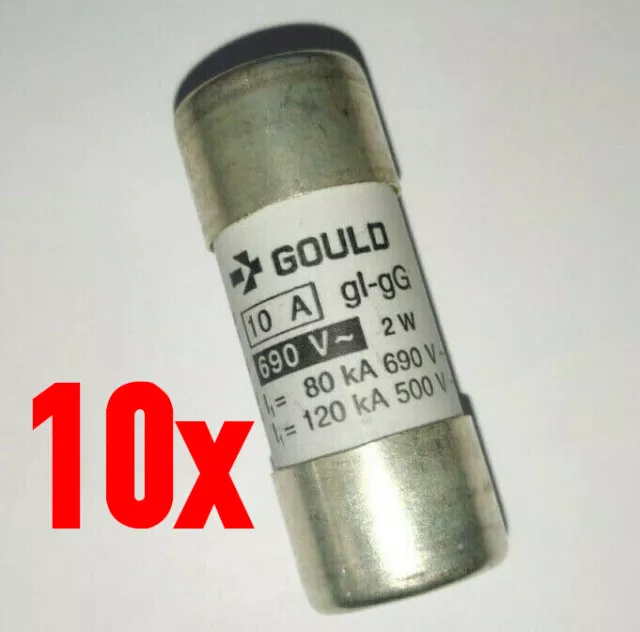 10x Keramiksicherung 22x58mm 10A 690V 80kA 500V 120KA Gl-Gg Sicurezza Fuso