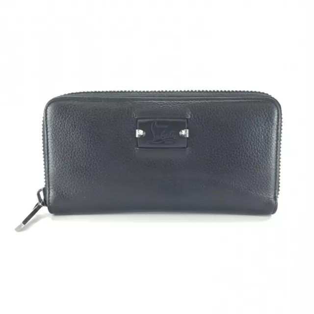 Christian Louboutin Long Wallet Round Zipper Black Studded Leather Women