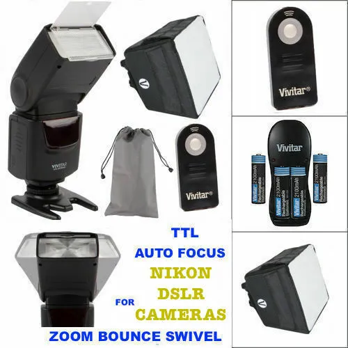 Af Ttl Hd Flash + Charger + Diffuser + Remote For Nikon D3100 D3000 D3200 D3300