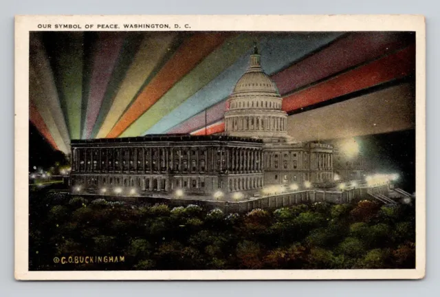 Postcard Capitol Building Illuminated at Night Washington DC, Vintage H5