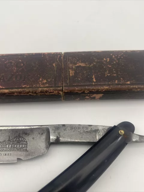 Rare 1893 H. Boker & Co. Worlds Columbian Expo Straight Razor w/ Box Chipped 3