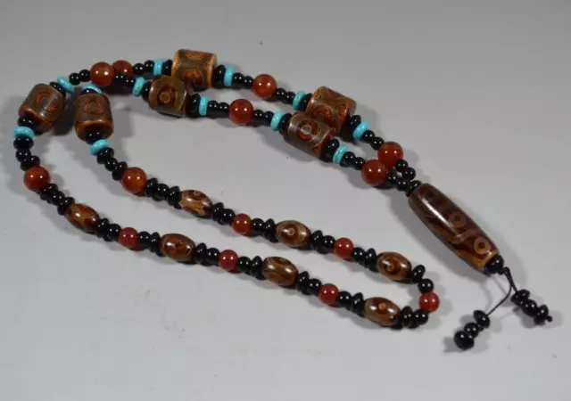 390mm tibetan prayer worry dzi bead old agate 9 eyes necklace gzi tibet