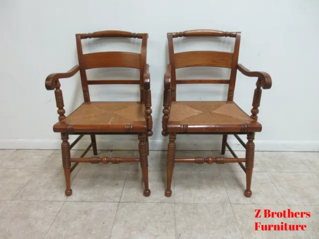 Pair Pennsylvania House Candlelight Rush Seat Shaker Dining Room Arm Chairs