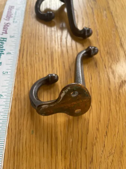 Pair Antique Acorn Style Wall Mount Coat Hooks, Nice Aged Patina, Free S/H 4