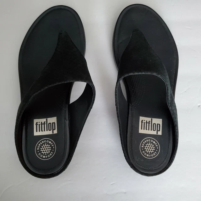 FITFLOP L88-001 Banda Black Suede Snake Print Comfort Flip Flop Women’s Size 7 3