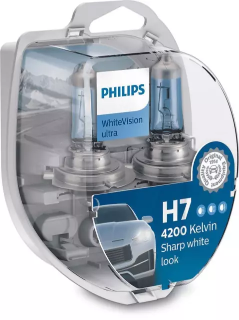 Philips WhiteVision ULTRA H7  4200k bis zu 60% mehr Halogenlampe 12972WVUSM+S2