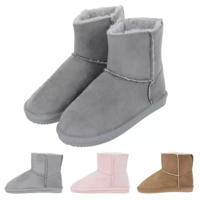 Ladies Slipper Boots Luxury Microsuede Cosy Faux Fur Lining Warm Ankle Bootees