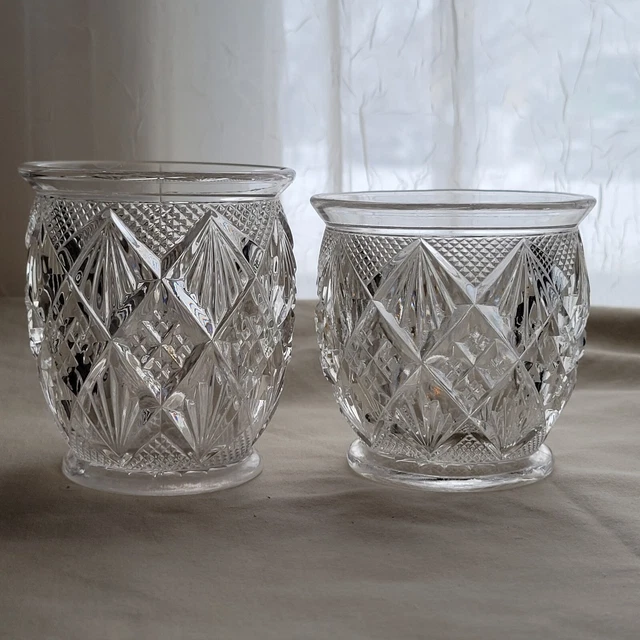 EAPG Glass Diamond Fan Cut Pattern Spooner Lot of 2.