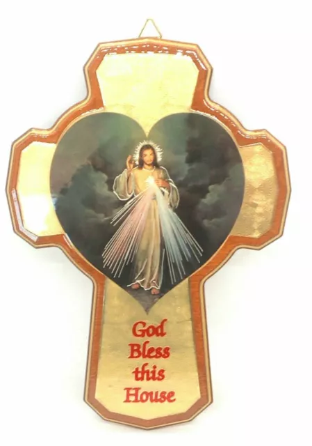 Divine Mercy Wall Cross, Solid Walnut Wood, Made in Italy