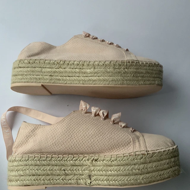 BERSHKA ESPADRILLAS SCARPE tela rosa blocco zeppa tacco zeppe