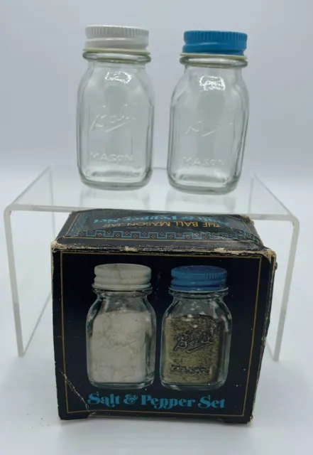 Vintage Ball Jar Salt & Pepper Shakers 1984 Mini Glass in Original Box NOS