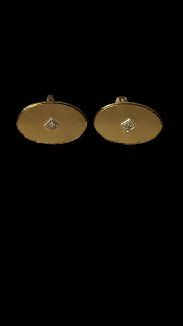 Vintage Krementz Gold Tone With Glass Stone Oval Cufflinks