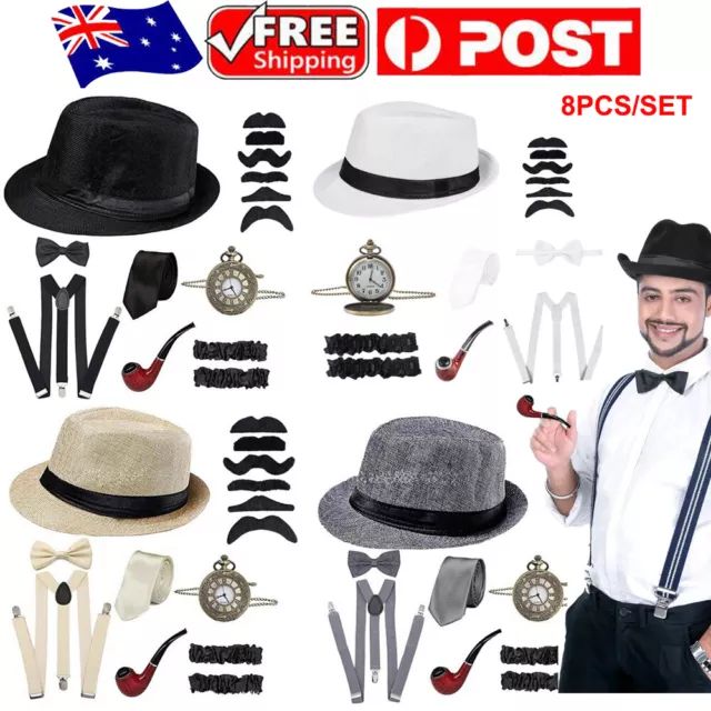 1920s Men Costume Accessories Set Gatsby Gangster Roaring Retro 20s Cosplay Sets