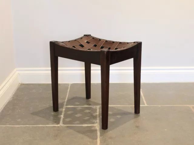 Arts & Crafts Oak and Leather Stool by Simpson