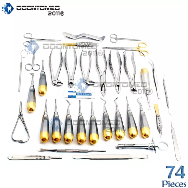 German 74 Pc Oral Dental Surgery Extracting Elevators Forceps Instrument Kit Set