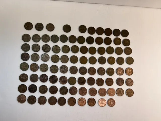 lot of (92) canadian small cents 1920 to 2012 Missing Only 2 Near Complete.