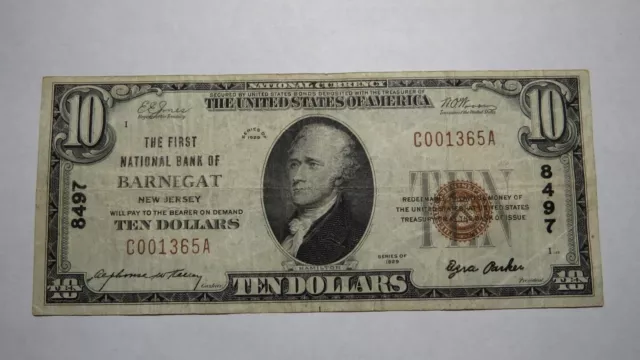 $10 1929 Barnegat New Jersey NJ National Currency Bank Note Bill Ch. #8497 VF+