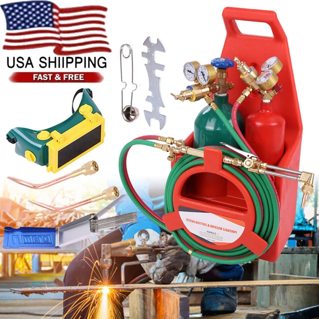 Portable Weld Torch Tank Kit Tote Oxygen Acetylene Welding Cutting Brazing Torch