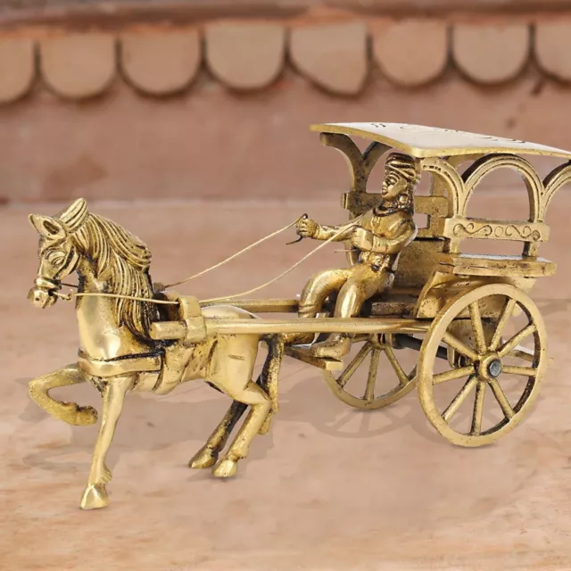 Brass Antique Style Vastu Feng Shui Horse Cart Rider For Home Office Decoration