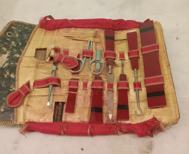 Vintage Red  Bakelite Manicure Travel Vanity Set