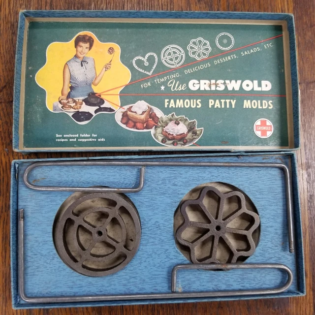 VINTAGE GRISWOLD CAST Iron Famous Patty Molds Set of 2 w/ Handles