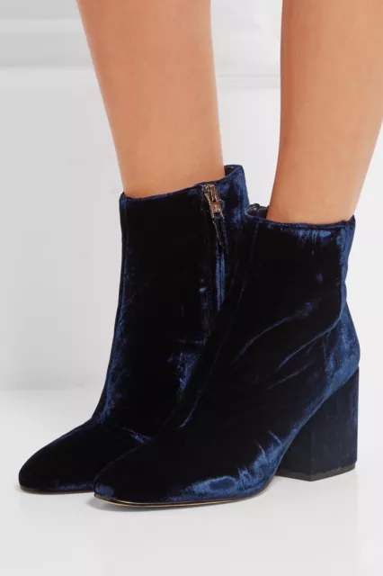 Sam Edelman Womens Taye Inky Navy Velvet Ankle Chunky Block Heel Boots Size 7