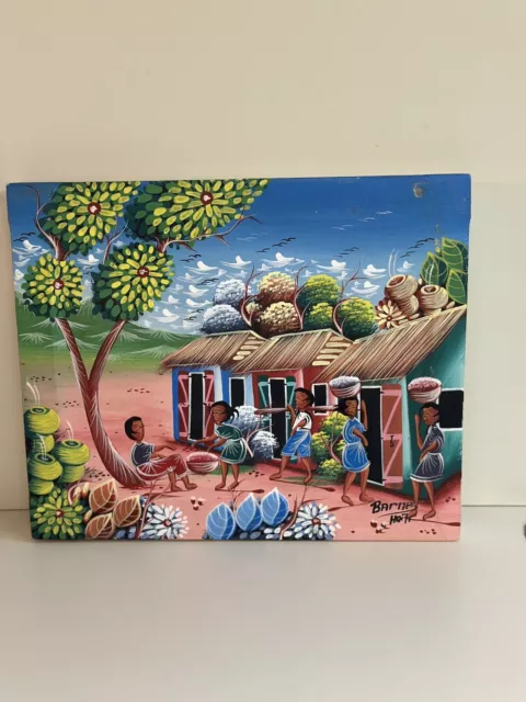 Small Oil On Canvas Of A Haitian Village Folk Art Signed Barnes