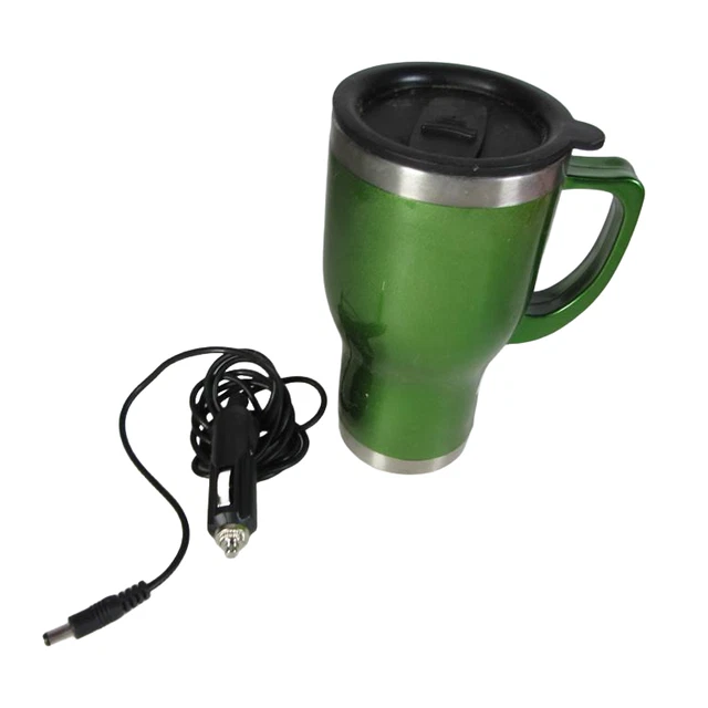 Sharper Image Stainless Steel Heated Travel Cup Mug Coffee 12v Car Charger Green