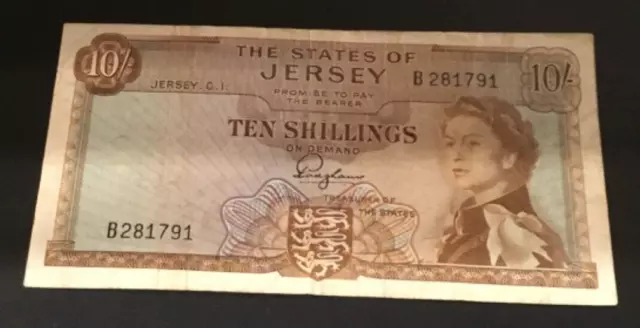 Very Old Banknote Of Jersey Ten Shillings The States Of Jersey. Great Condition.