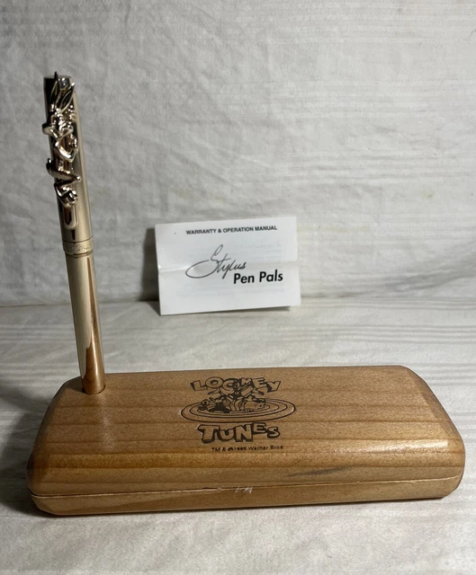 Vintage Looney Tunes Novelty Twist Pen & Wood Stand/Case Bugs Bunny Ballpoint